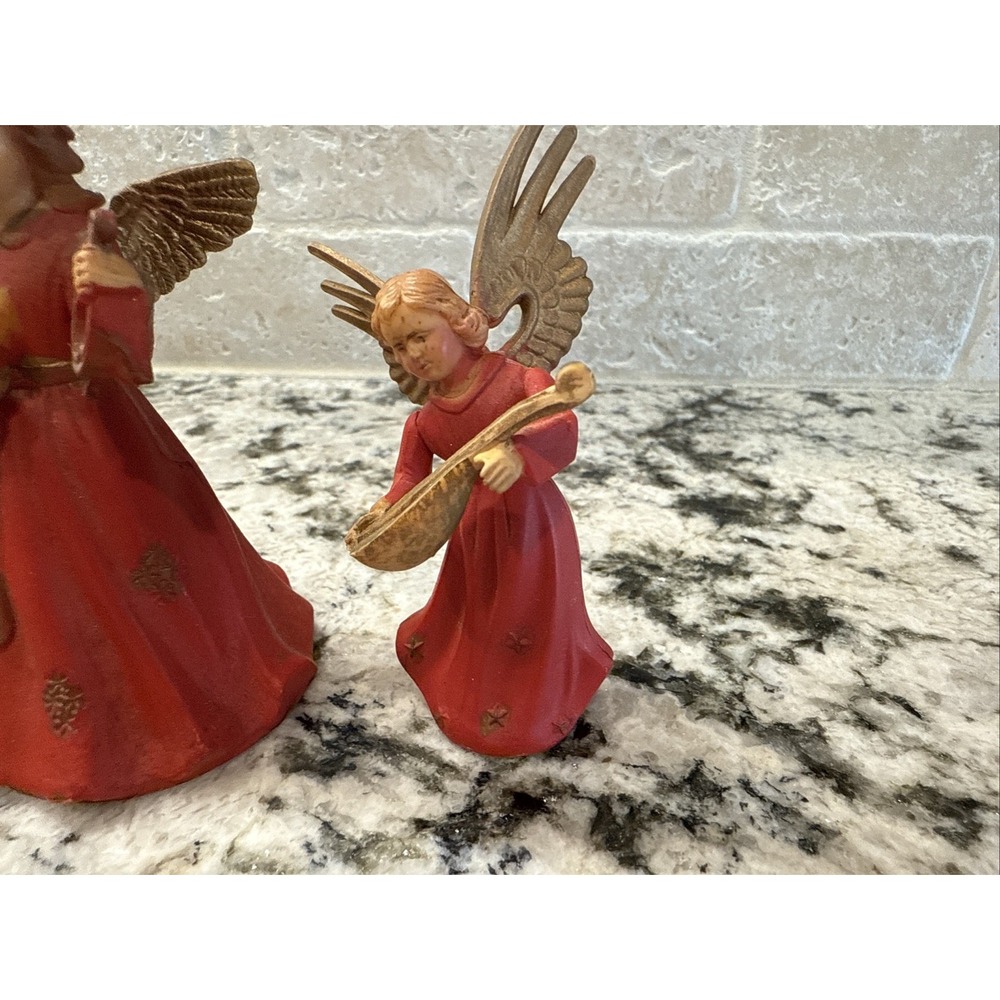 Set of 3 Vintage Celluloid Angels Instruments Red Hong Kong - Picture 4 of 16